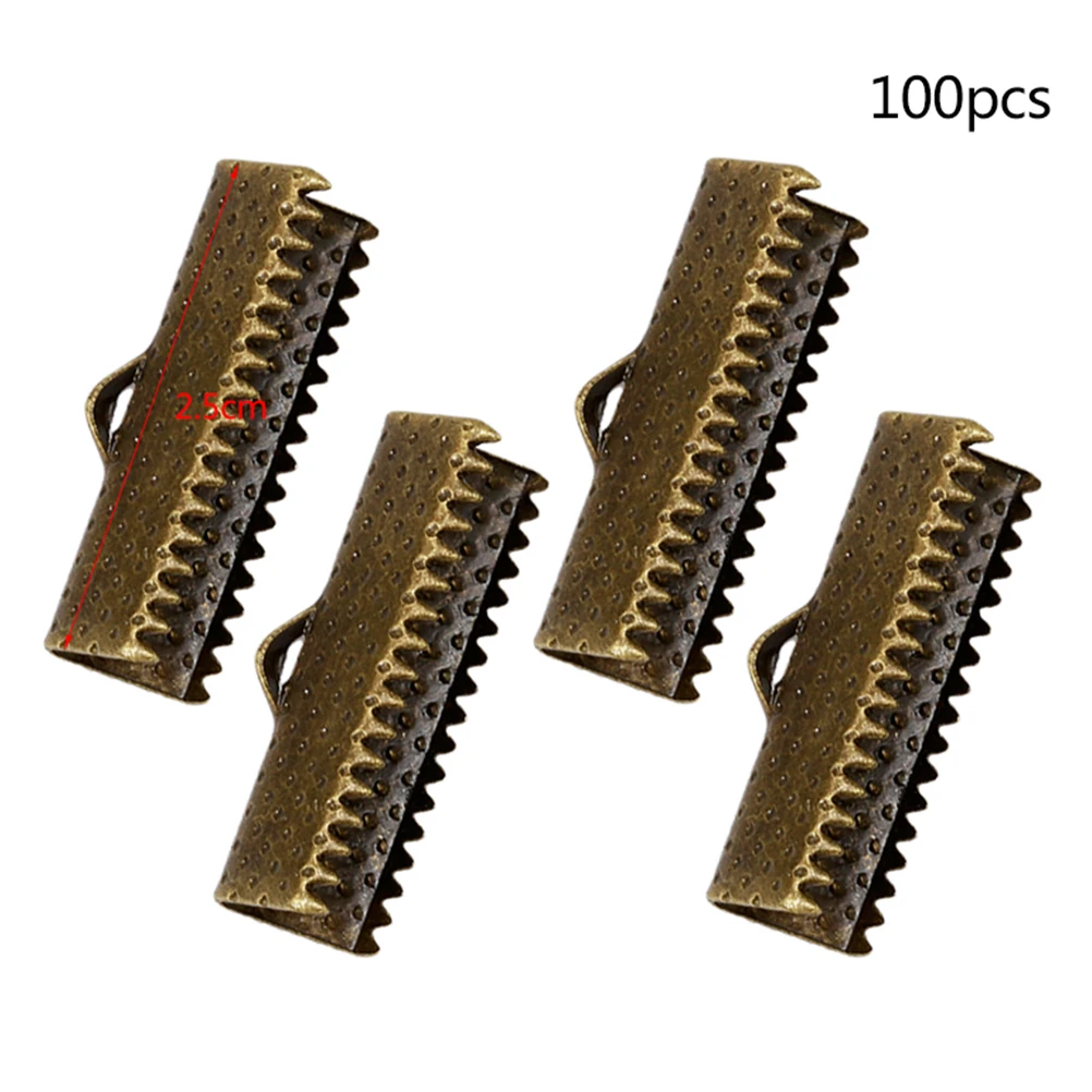 

100pcs Metal Clamp Crimp End Clamps Ribbon Ends Cord Textured Zipper Clips Plated Jewelry Making Accessories Parts