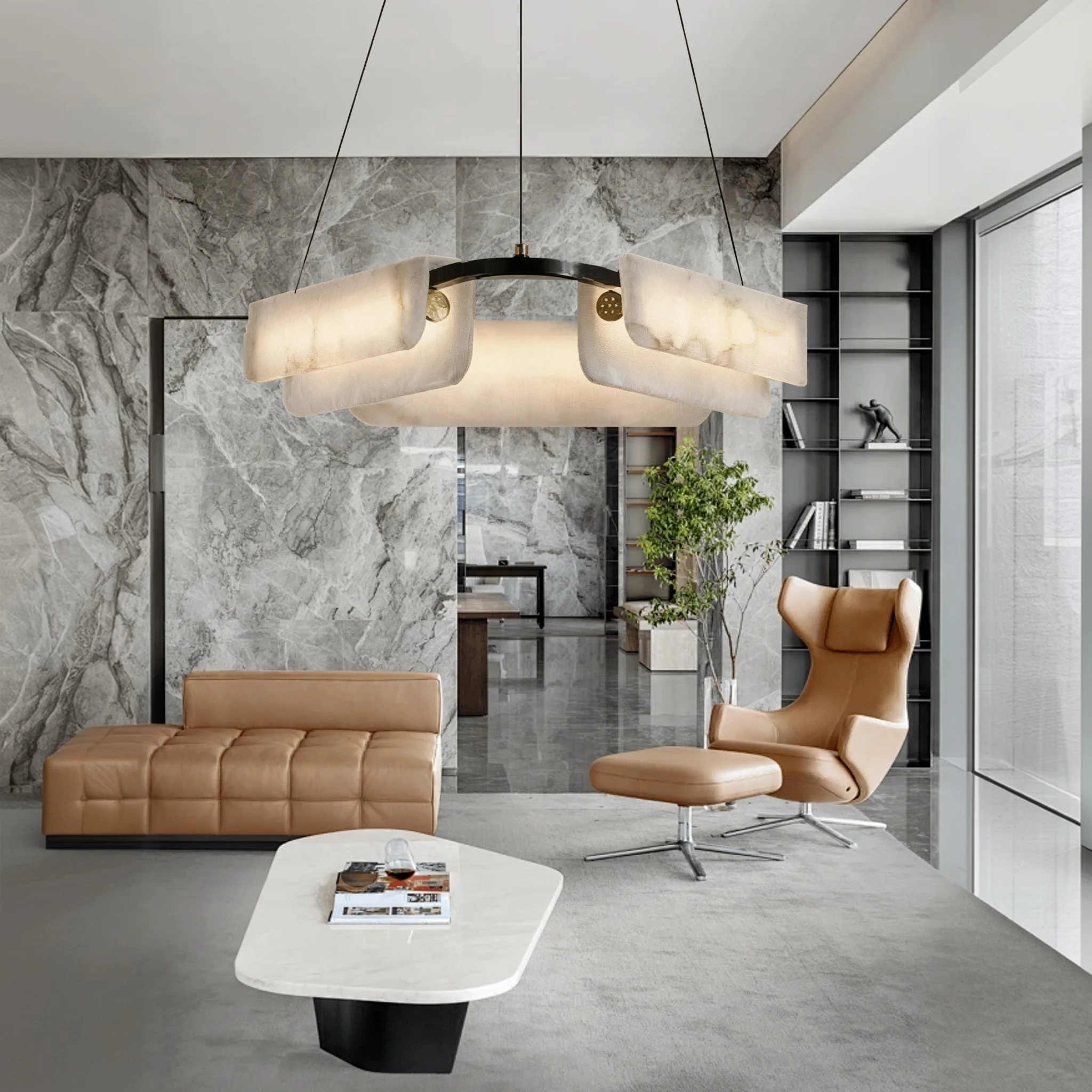 

AiPaiTe Scandinavian Modern Marble Lustre Pendant Lamp, Dimmable for Dining Room & Stairwell Ceilings
