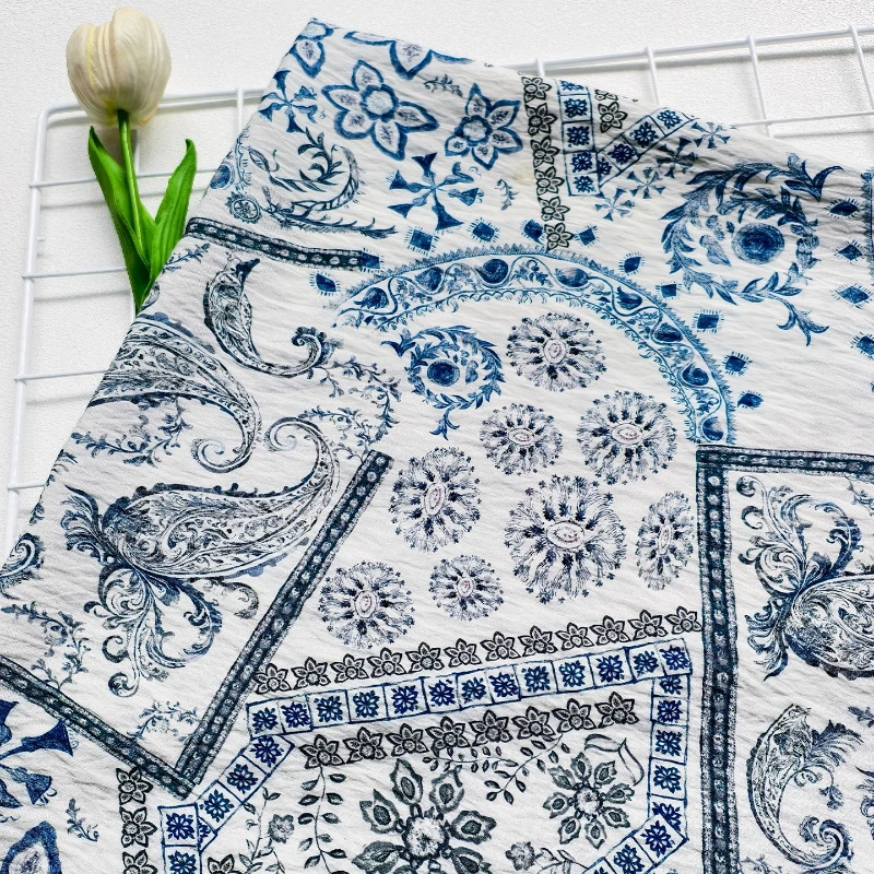 

L100cm X W150cm Сине-белые фарфоровые шторы Ткань с принтом Hanfu Cheongsam Ручное шитье Дизайнерское украшение Материал для рукоделия