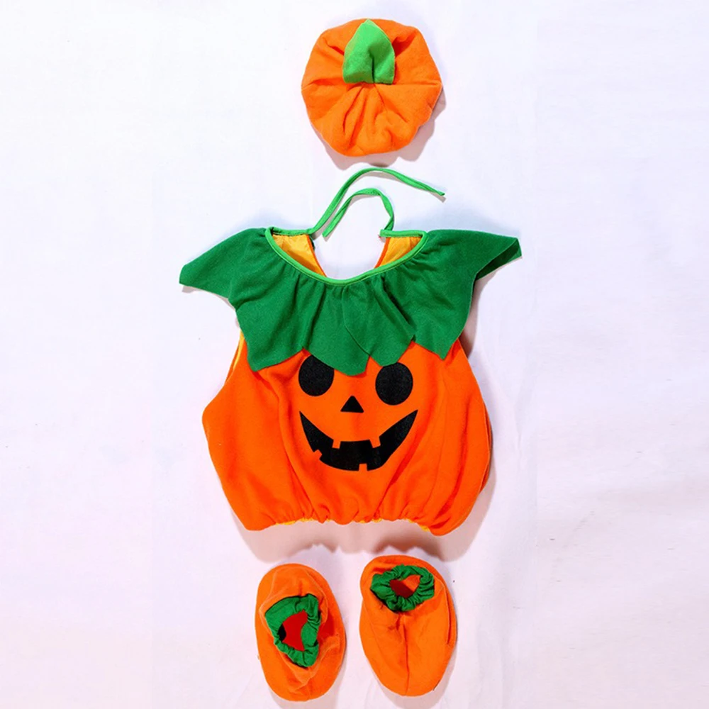 Costume de citrouille d'halloween pour enfants, pour garçons et filles, combinaisons de jeu de rôle sur scène, hauts + chapeau + sac, ensemble de vêtements de fête de carnaval