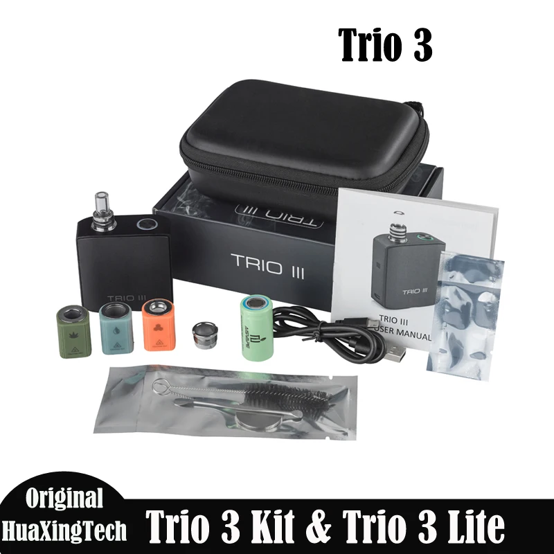Kit eletrônico original de vaporizador de ervas secas TRIO III e TRIO III Lite 3-em-1 Vape Mod adequado para cera e cartucho 510 CBD Vape