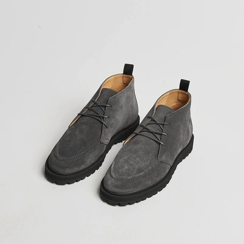 Designer Fashion High Top Shoes Men's Work Boots Mid-Calf Trendy Lace Up Outdoor Round-Toe Cow Suede Western Desert Ankle Boots