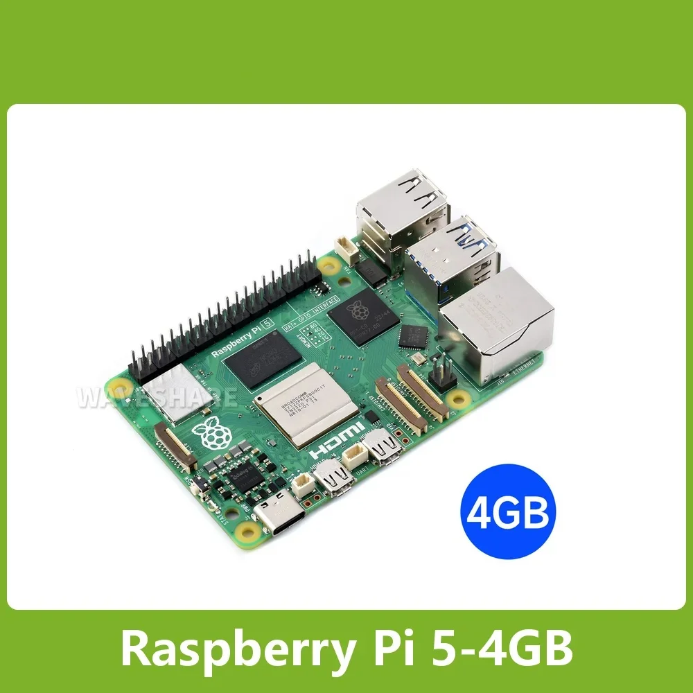 Raspberry Pi 5, Options for 2GB/4GB/8GB RAM, BCM2712 processor, 2.4GHz quad-core 64-bit Arm Cortex-A76 CPU, 40PIN GPIO Header