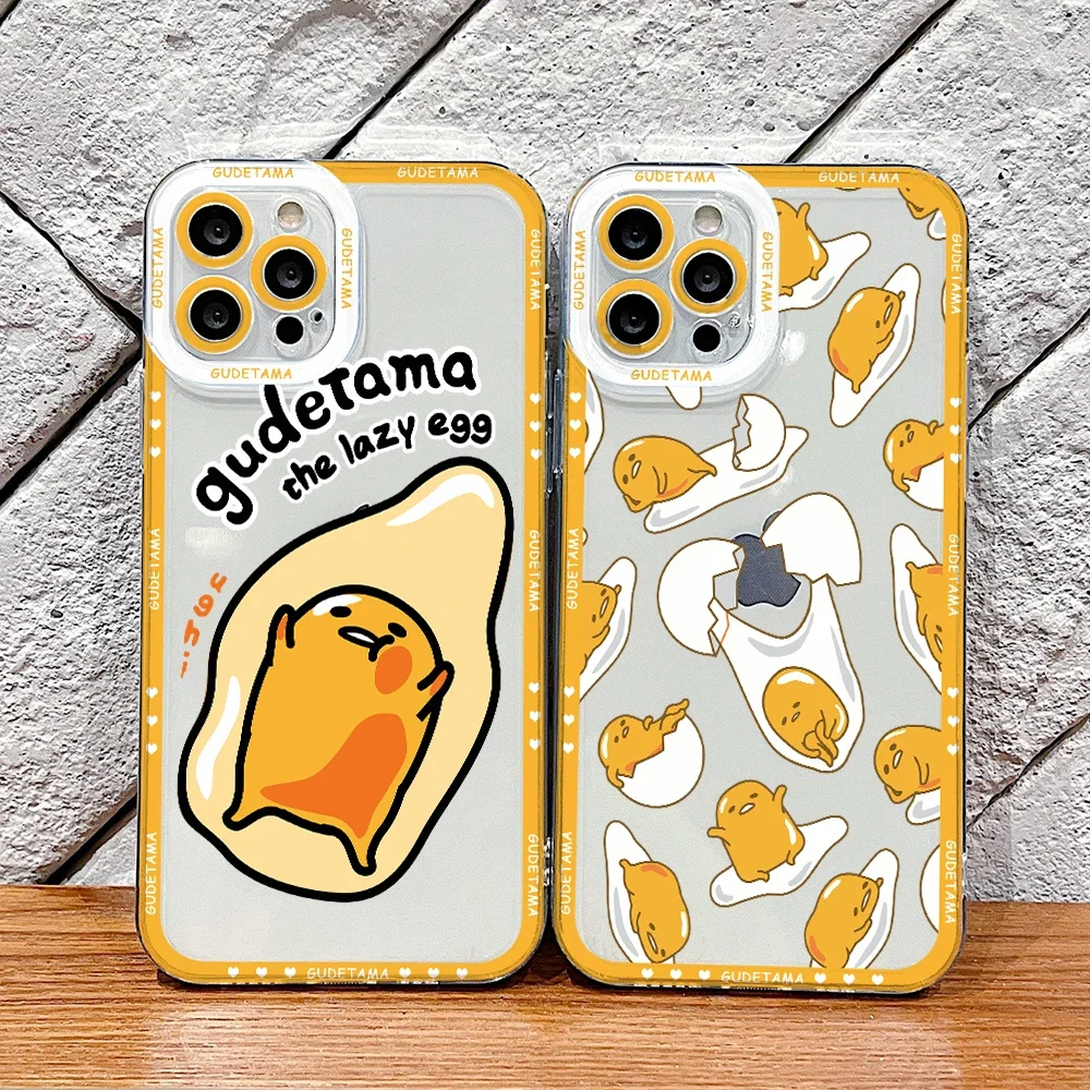 Lazy Egg Gudetama Phone Case for iPhone 16 15 14 Plus 13 12 Mini 11 Pro Max X Xs XR 7 8 Border Print Transparent Soft Cover