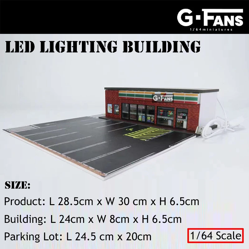 G-FANS Assemble Diorama 1:64 USB LED Lighting Parking Lot Model Car Garage Statuion- 711 Version