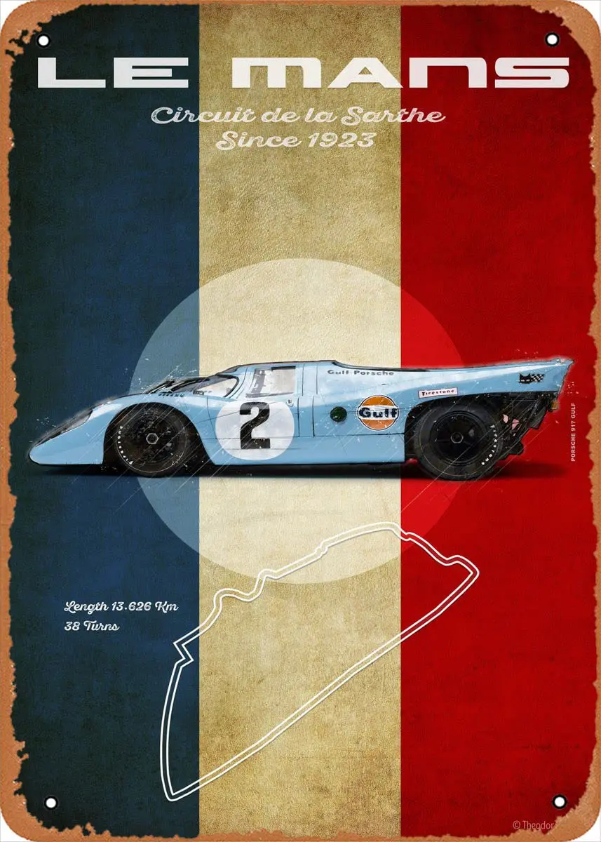 Le Mans Vintage P Metal Tin Sign 8 x 12 in Racetracks Vintage Poster Man Cave Decorative