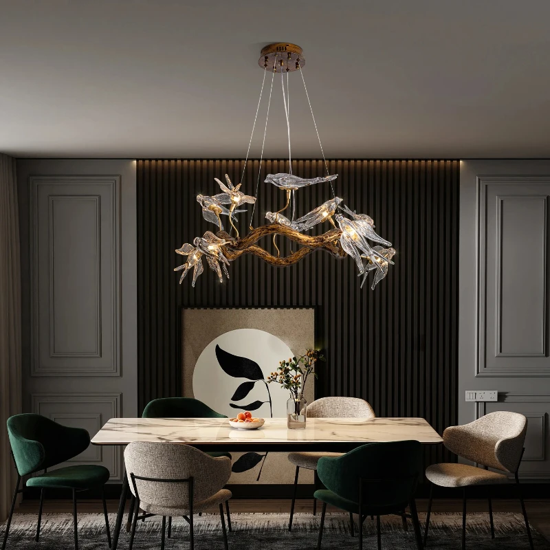 Vintage Round Glass Ceiling Chandelier Swallow for Living Room Dining Table Restaurant Luxury Branch Designer Interior Lighting - Image 4