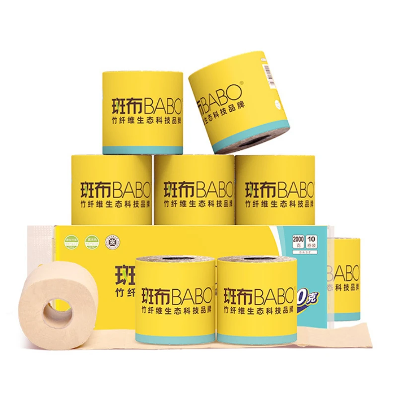 10 لفات من لب الخيزران لون طبيعي ورق لف أساسي 200 جرام/لفة ورق تواليت مجوف صديق للبيئة