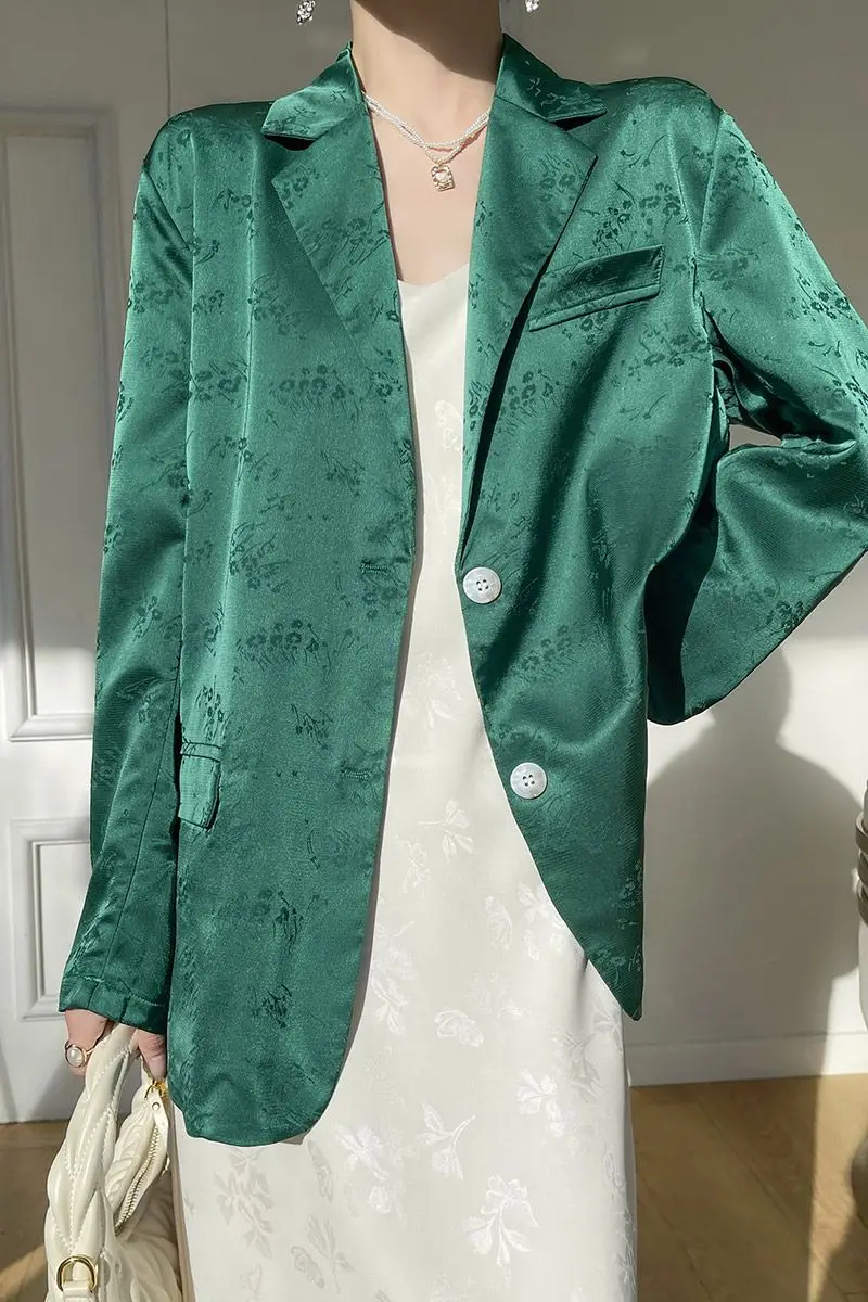 

Insozkdg Fashion High-end Silk Satin Jacquard Suit Women Clothing Spring/Autumn Mid Length Professional Casual Blazers Women Top