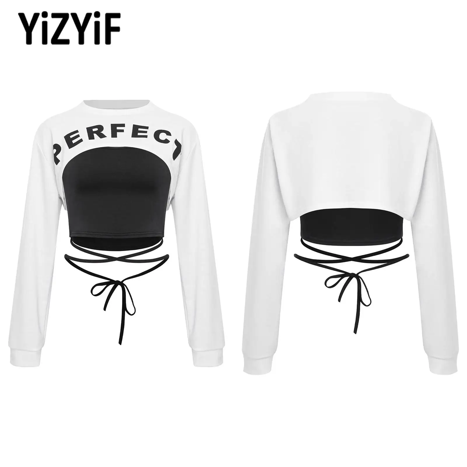

Women Hip Hop Jazz Street Dance Tops Long Sleeve Crop Top+Lace-Up Spaghetti Straps Sleeveless Vest 2-piece Casual Sportswear Set