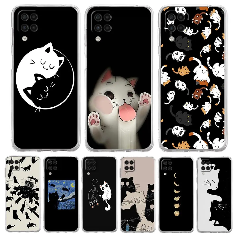 Soft TPU Cover for Samsung Galaxy A13 A15 A17 A23 A25 A32 A33 A35 A52 A53 A55 5G Transparent Phone Case Cartoon Cat Fundas Capas