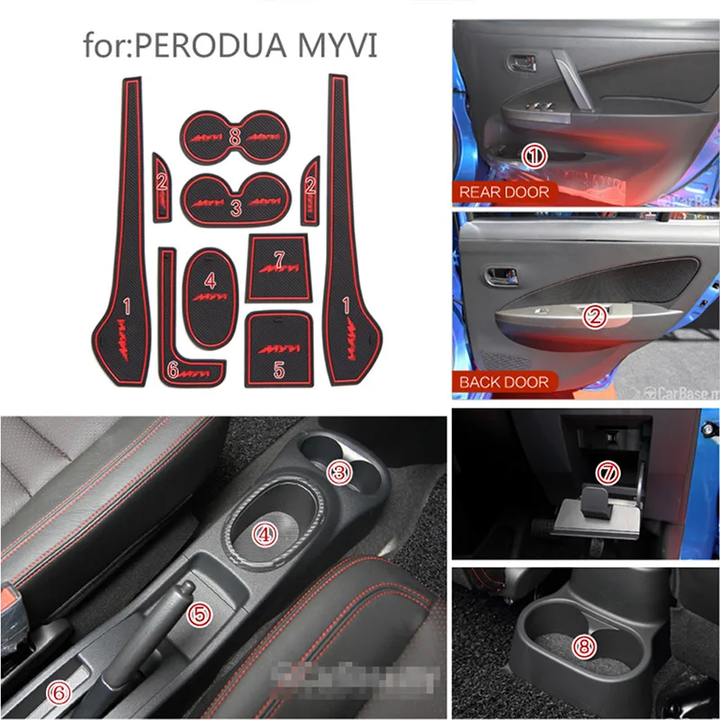 10 Pcs Gate Slot Mats Non-slip Mat Interior Door Pad For Perodua Myvi 2010-2017 MYVI Car Accessories