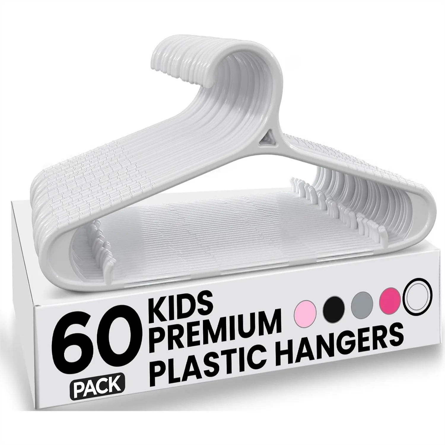 Kids Plastic Hangers 60 Pack with Non Slip Grooves