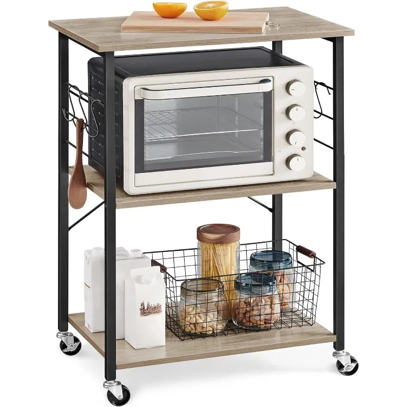 Kitchen Shelf on Wheels, Serving Cart with 3 Shelves, Kitchen Cart, Microwave Shelf, for Mini Oven, Toaster