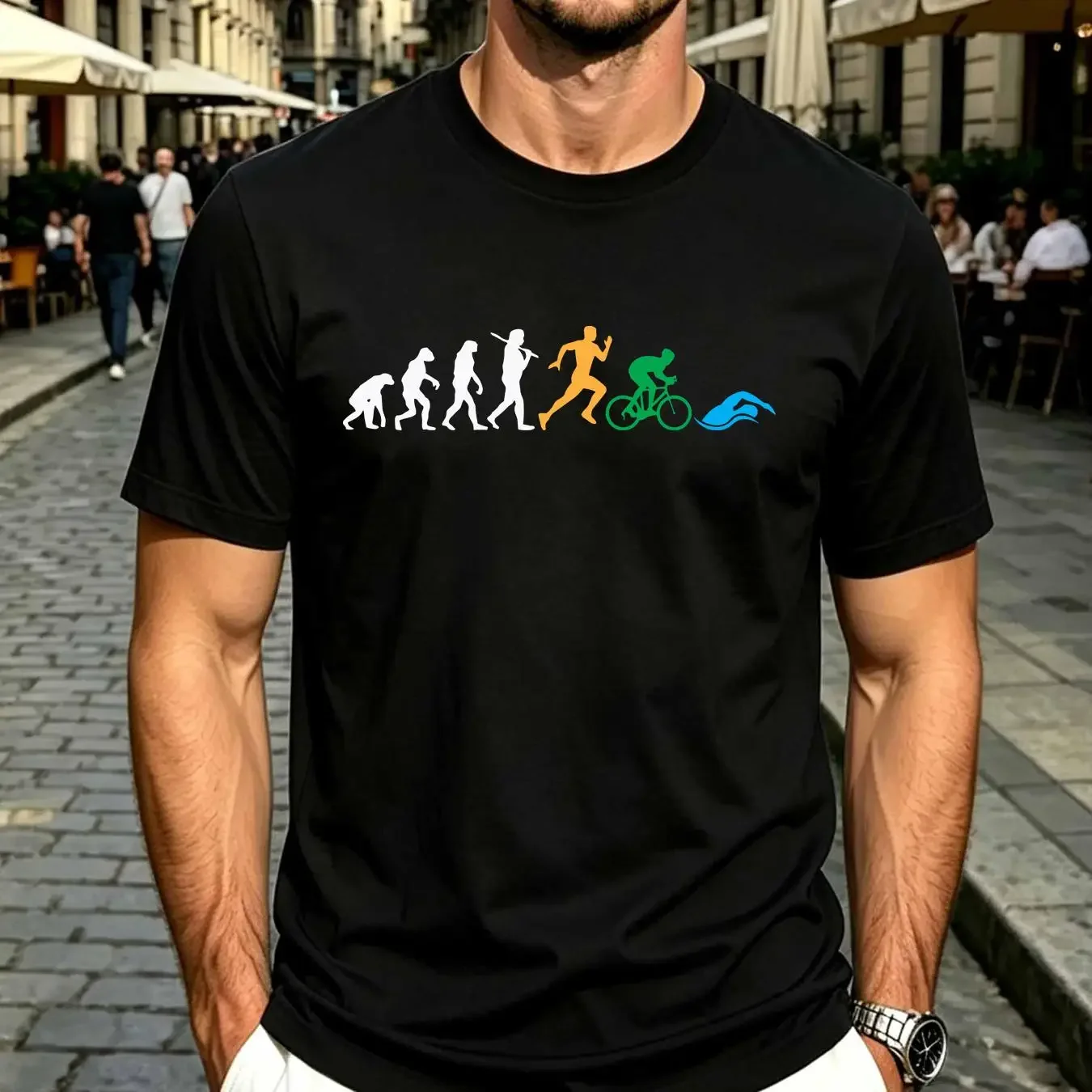 washed T Shirt Evolution Tri Funny Triathlon Iron Sprint Bike Distance Man Top long or short sleeves vintage Washed Slightly