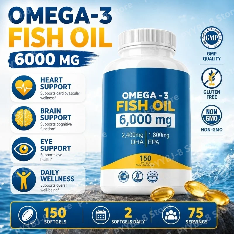 Cápsulas de Aceite de Pescado Omega-3 de Alta Potencia, 150 Cápsulas — 2400mg DHA y 1800mg EPA, Nutrición Diaria Premium, Sin OMG, Apoyo a la Salud