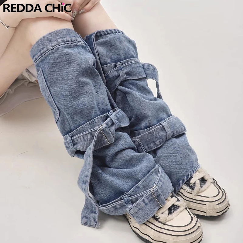 

REDDACHiC Blue Denim Leg Warmers for Women Elastic Summer New Boots Cover Japanese Girl Topper Leggings Acubi Fashion Socks Long