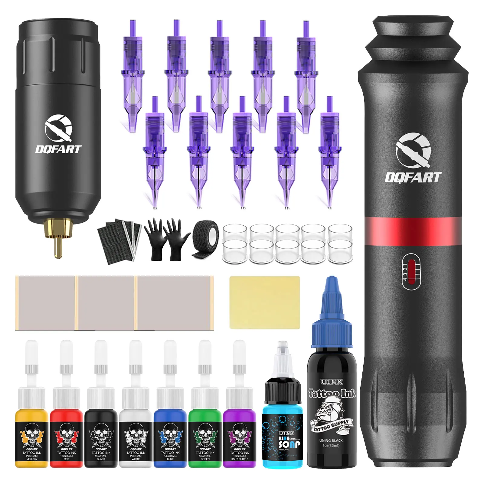 

DQFART Professional Wireless Rotary Tattoo Machine Kit with 10 Cartridge Needles Complete Set for Tattoo Artists and Beginners