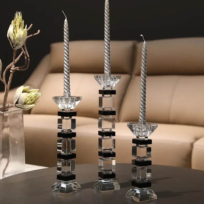 Glass Craft Candlestick Crystal Glass Candle Holder Geometric Block Lamination Candle Stick Holder Home Decoration Accessories