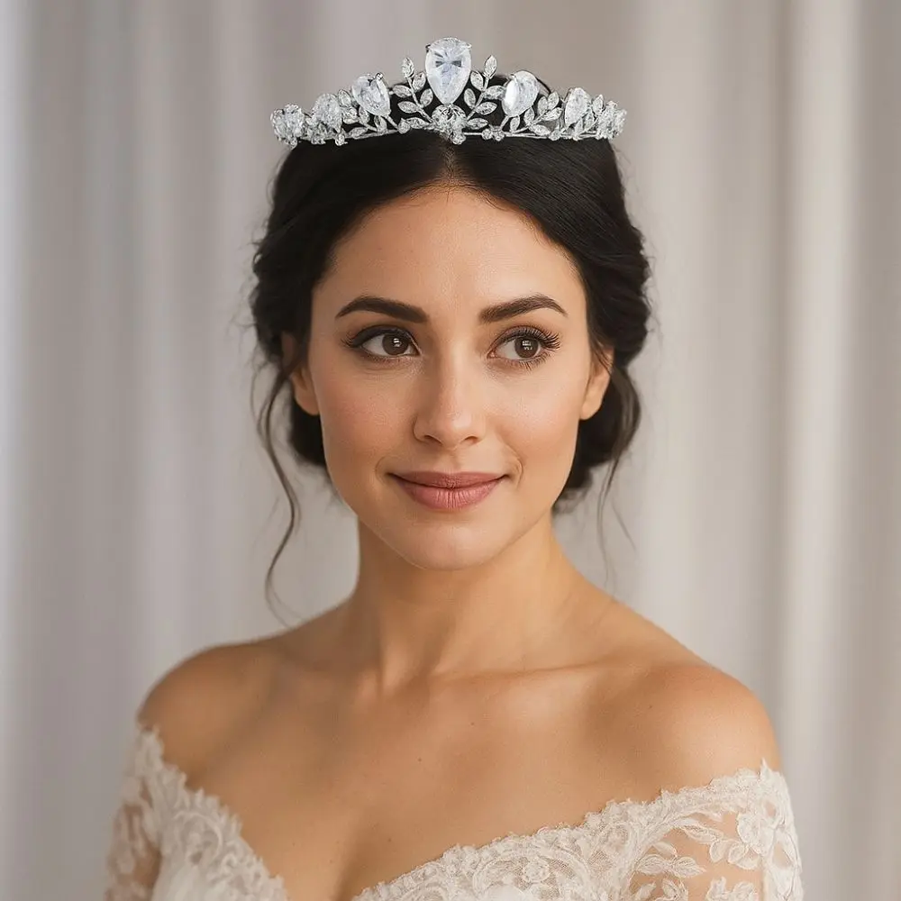 زخرفة الشعر الفاخرة تاج الزفاف أنيقة تألق الزفاف الشعر تاج الساطع الفتيات الأميرة تاج حفل زفاف