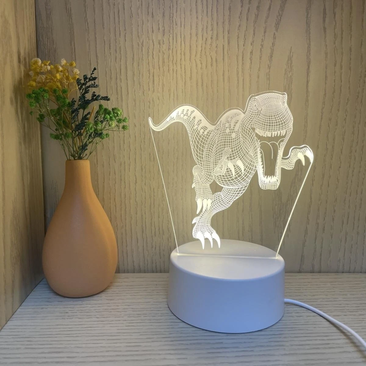 1pc  Dinosaur 3D Night Light, 3D Optical Illusion Lamp With Touch, 7-Color Changing Ambient Light For Bedroom