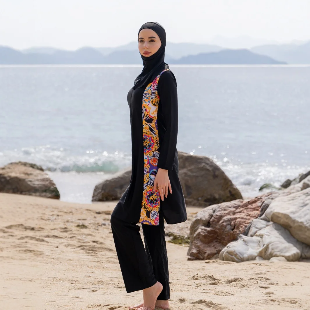 New Summer Cross-Border Sexy Print Long Sleeve Asymmetrical One-Piece Swimsuit for Women European Style Amazon Fashion