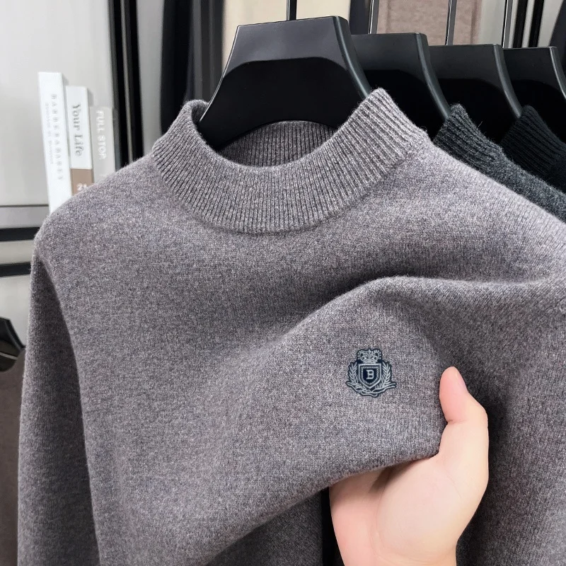 100% Wool men's autumn high quality sweater round neck thicken Britain keep warm knitwear leisure fashion Men's clothing  tops