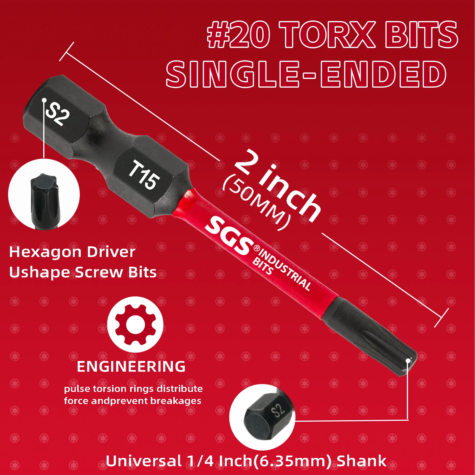 15-teiliges Torx-Schraubendreher-Bit-Set 50mm S2-Stahl T10 T15 T30 Sternschraubendreher-Bits 1/4 Zoll Sechskant-Schaft Schlagbohrer-Bits mit Aufbewahrungsbox – Detail 4