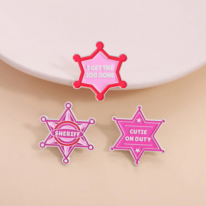 Cutie On Duty Pink Sheriff Enamel Pins I Get The Job Done LGBTQ Lyrics Brooches Lapel Badge Jewelry Accessories Gifts for Friend