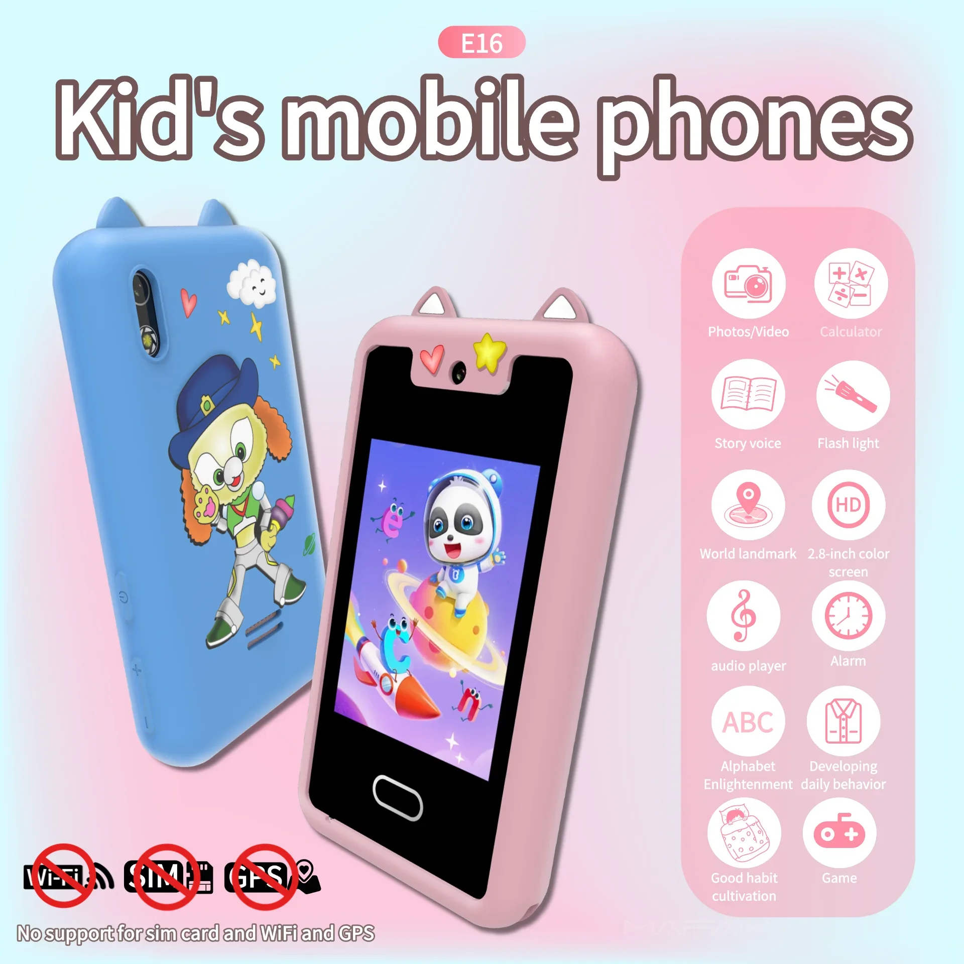 Kids Smart Phone Age 3-10 Kids Cartoon mobile phone Toys Gift Games Dual camera 2.8