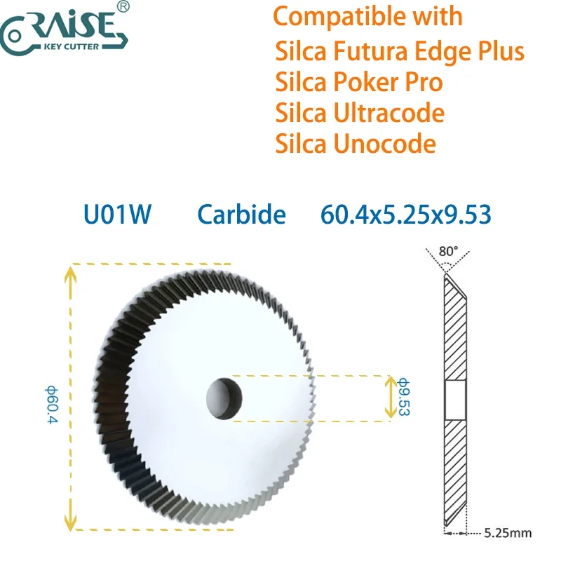 Milling Cutter U01W U01 Compatible with Silca Futura Edge Plus/Poker Pro/Ultracode Silca Unocode Key Machine