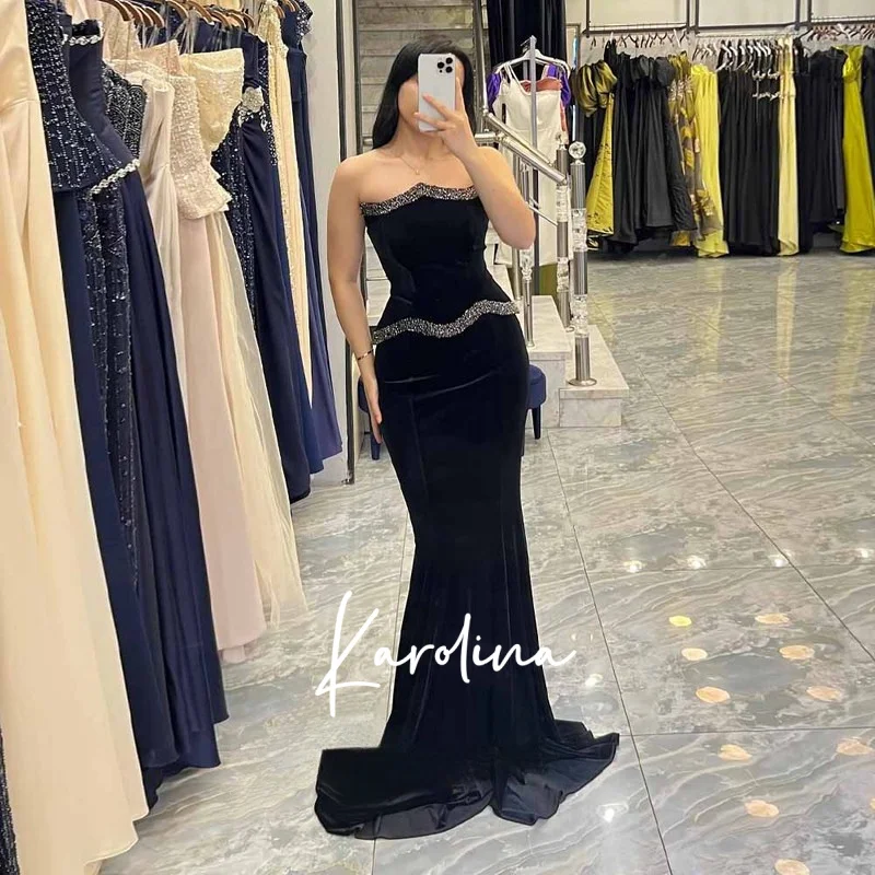 Vestidos De Noche encantadores con diamantes De imitación, sin mangas, sirena, tren De barrido, vestidos De noche De Gala personalizados