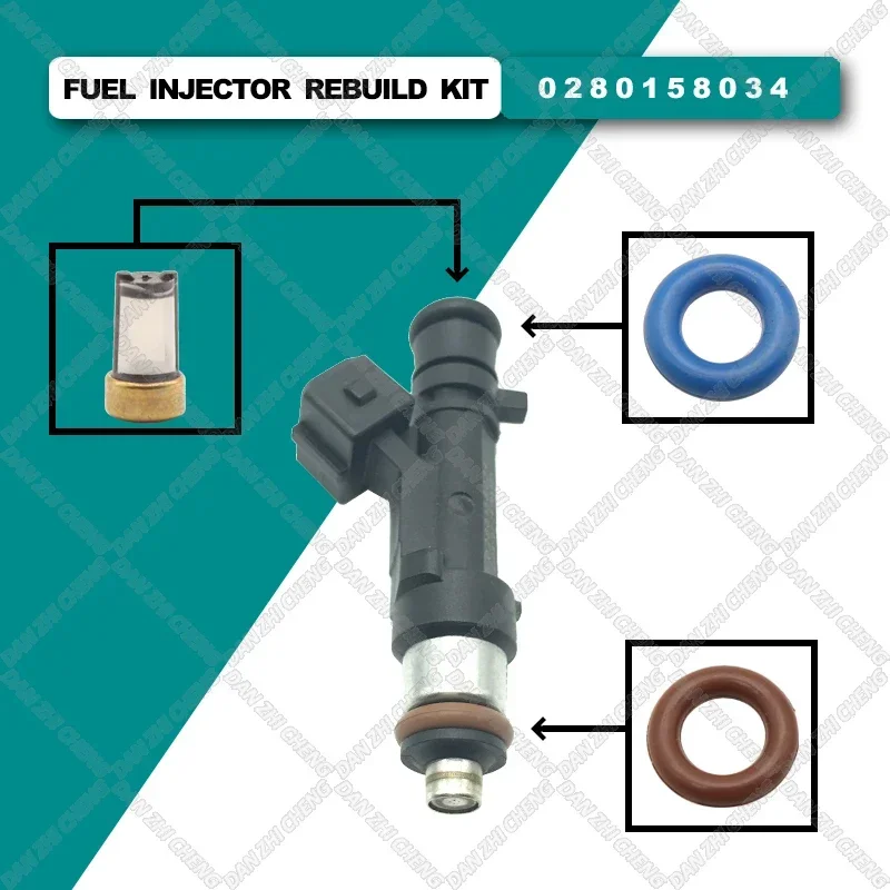 

6set Fuel Injector Service Repair Kit Filters Orings Seals Grommets for 0280158034 Dacia 2004 Lodgy Dokker Renault Logan1.4 1.6L