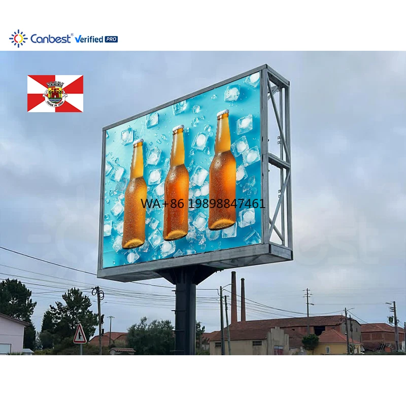 หน้าจอแสดงผล LED สำหรับโฆษณากลางแจ้ง Mes P4 4 มม. 3840x2880 มม. 12.59x9.44 ฟุต สำหรับผับและร้านอาหารในโปรตุเกส