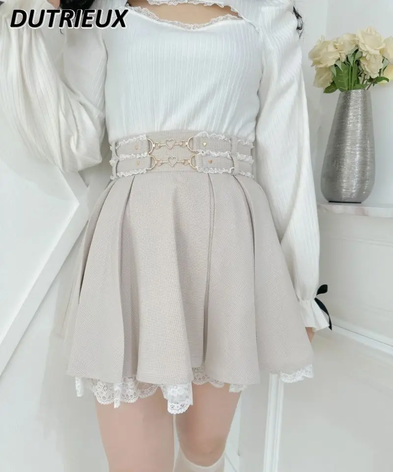 Rojita Lolita estilo japonés Color sólido moda dulce lindo faldas de cintura alta mujeres Primavera Verano 2025 nueva Falda corta de mujer