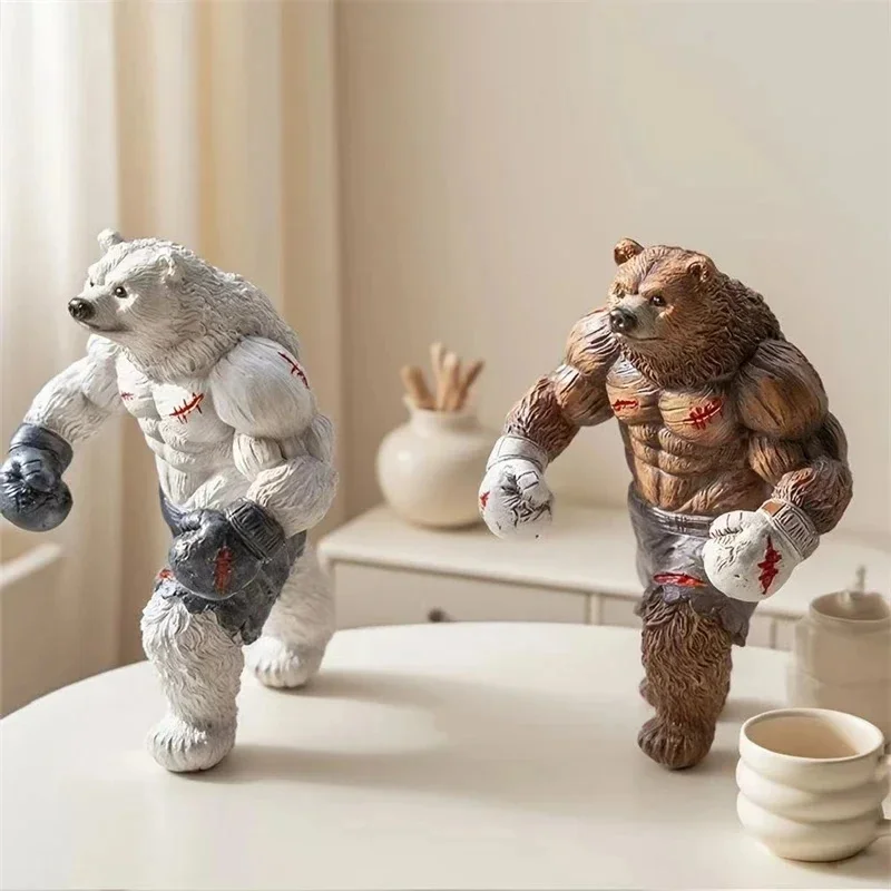 Battle Scarred Muscular Boxing Bear Resin Statue Home Office Decor Collectible Figurine Birthday Gift for Fitness Lovers