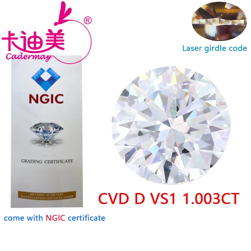 CADERMAY Round Cut Color VS1 Clarity CVD Lab Grown Diamond Loose Stone Gemstone For Jewelry Making