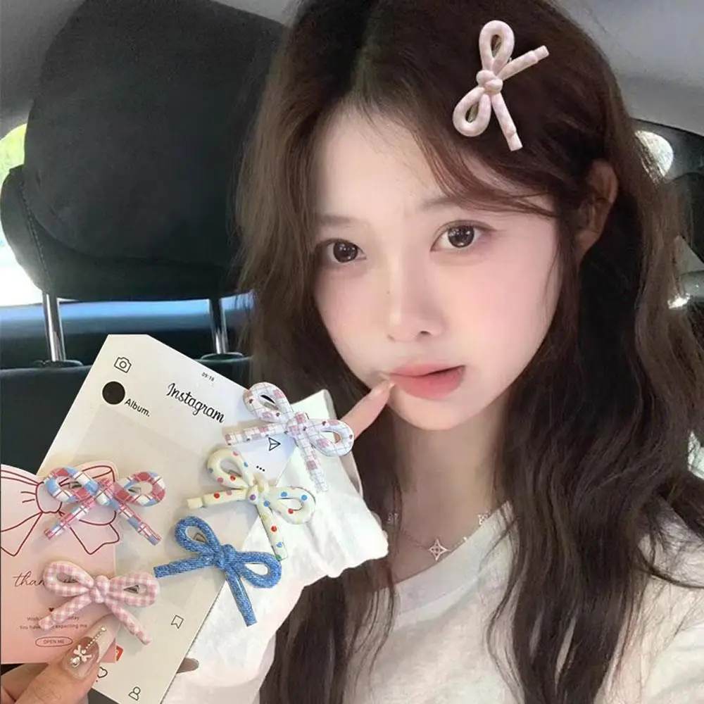 

Bowknot Bangs Clip Hair Accessories Bow Hair Clip Plaid Side Duckbill Clip DIY Retro Colorful Polka Dot Heart-shaped Hairpin