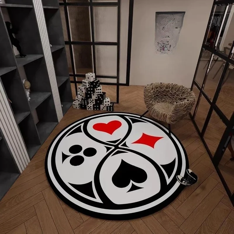ALL IN Magic Poker Card Patterned Round Rugs, Non-slip Floor Mat for Living Room, Bedroom, Bathroom, Holiday Home Decoration