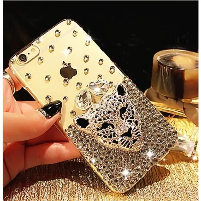 Luxury Hot Tiger Leopard Head Crystal Diamond Glitter Bling Cases for Samsung S24 S20 S21 S22 S23 Ultra PLUS Note 5 8 9 10 20