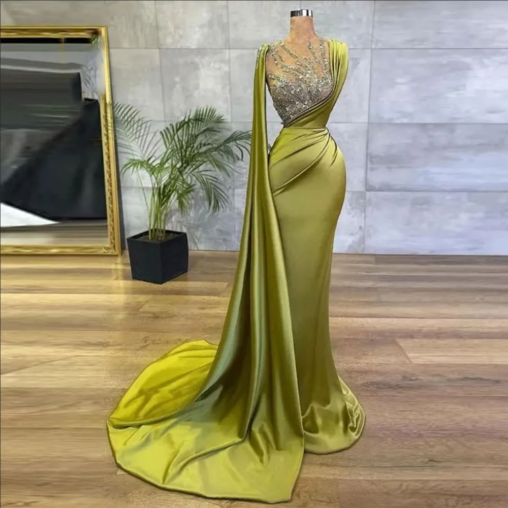 

2025 Elegant Women Evening Dresses Gorgeous Mermaid Customized Satin Fabric Prom Gowns Cocktail Party Mopping Length فساتين سه