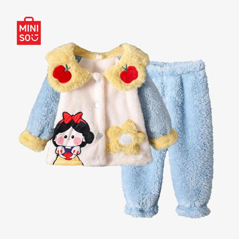 

Miniso 2025 Kids Pajama Set, Coral Fleece Loungewear for Girls & Toddlers Plush Winter Sleepwear