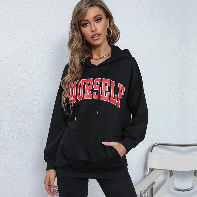 

2024 Autumn New Women's College Style Hooded Letter Sweatshirt with Hat Cross-Border Long Sleeve Casual Sportswear Set