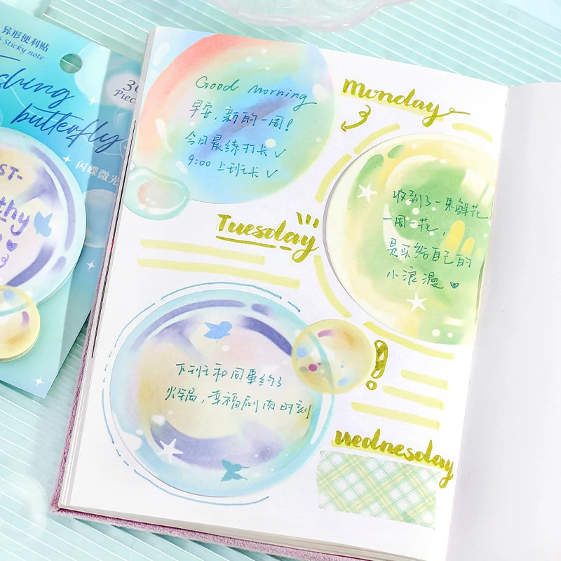 30Pcs Dream Bubble Sticky Notes Schedule Planner Self Adhesive Memo Pad To Do List Message Notes Paper Notepad Stationery