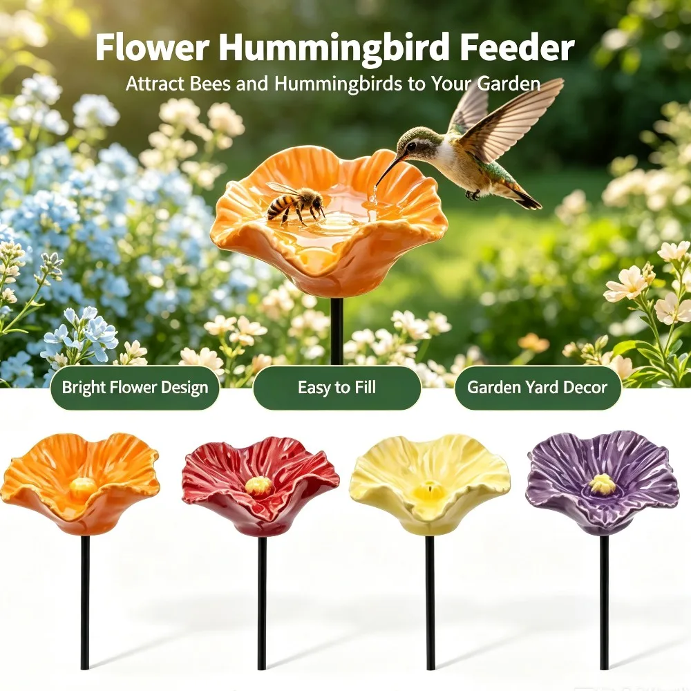 Portable Bee Watering Station Resin Flower Bird Bath Fountain for Garden Yard Outdoor Patio Household Use Ornament Handcrafted