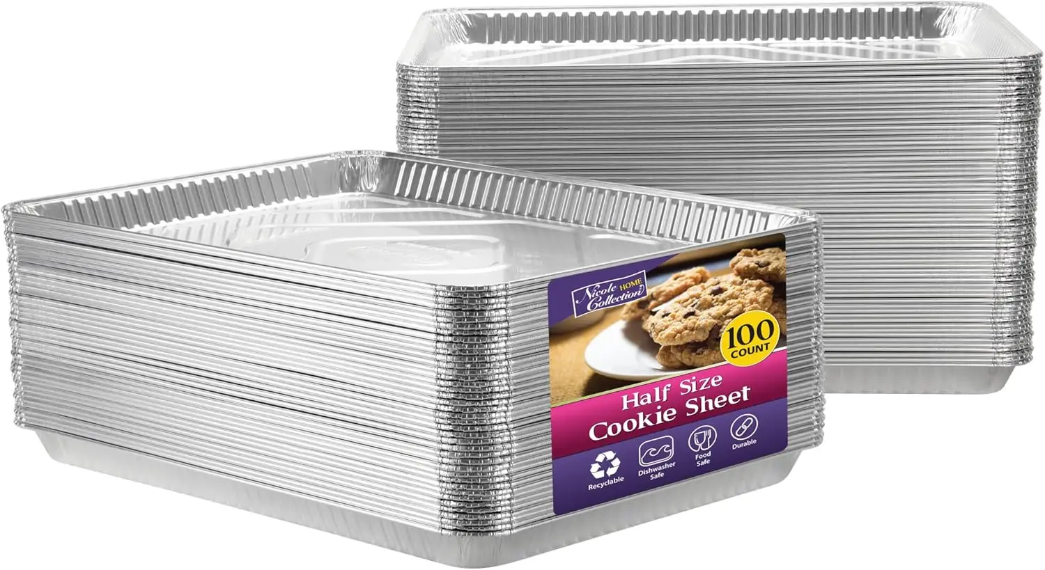 

Aluminum Pans Half Size Cookie Sheet 100 Count Durable Nonstick Baking Sheets 17.75" x 12.75"
