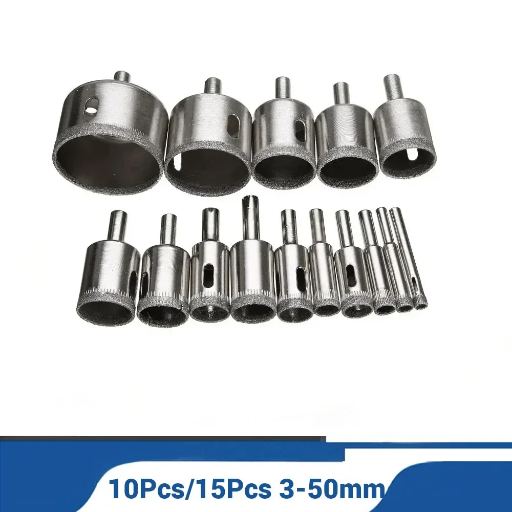 10Pcs/15Pcs Diamond Coated Drill Bit Set Marble Glass Ceramic Hole Saw Drilling Bits Power Tools Accessories Woodworking Tools