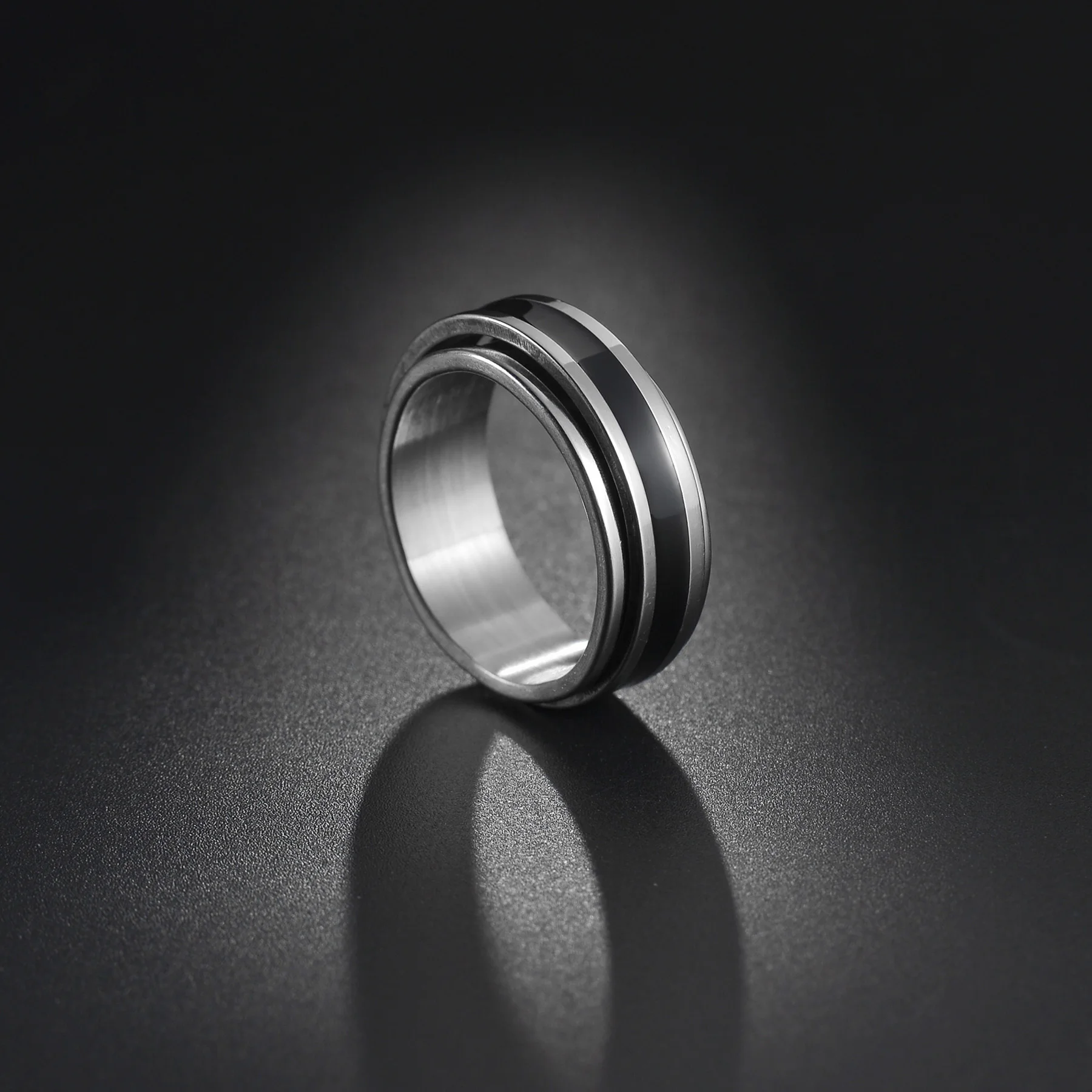 High Quality Rotatable Stainless Steel Spinner Fidget Ring For Women Men Groove Black Simple Rings Stress Relieving