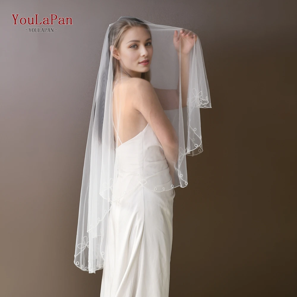 YouLaPan V261 Factory Wholesale Exquisite Short Fingertip Length Double Layer Bridal Veil With Elegant Bow Decoration