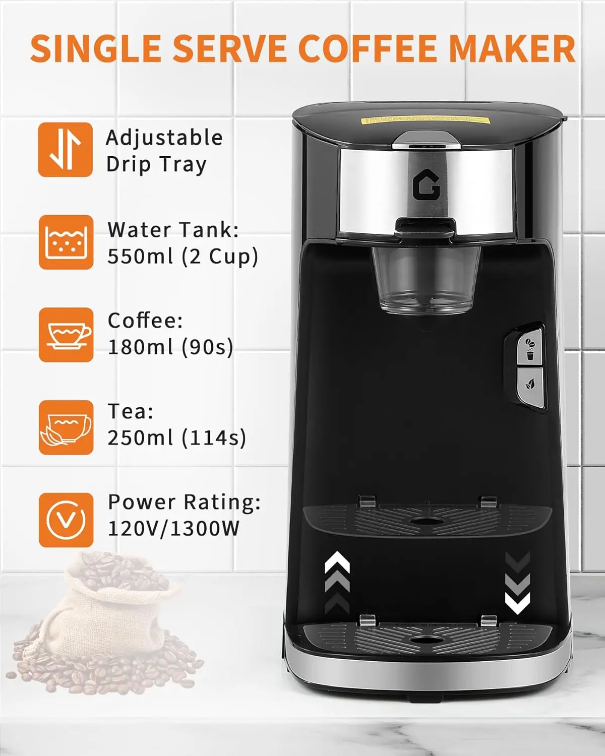 Single Serve Coffee Maker, K Cup Coffee Brewer for Capsule and Ground Coffee, Capsule Coffee Machine with 18.6 Oz Water Tank